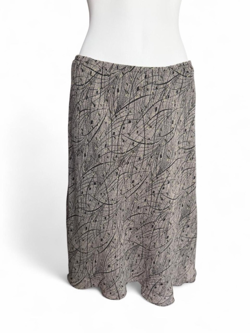 Neutral Printed Midi Skirt in Beige and Black